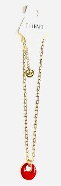 Vintage Crown Trifari Red Enamel Gold Tone Donut Pendant Necklace Gold NWT NOS